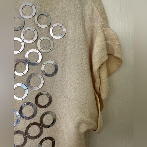 FRENCH CONNECTION OFF WHITE FANCY SEQUIN SHORT SLEEVES PARTY DRESS SIZE 4 - Picture 3 of 7